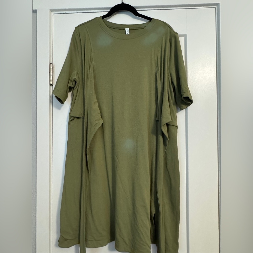 FLAWED Lululemon Cotton Wrap-Front T-Shirt Dress in Bronze Green